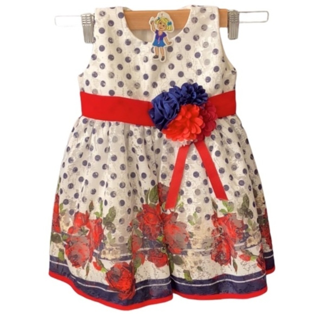 Archana Girls 18 Months White Floral Polka Dot Layered Dress NWT